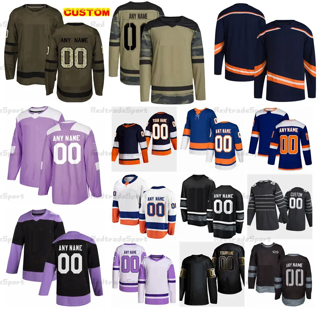 New York''Islanders''Custom 2022 Maillots de hockey rétro inversés Barzal Lee Nelson Sorokin Camo combat le cancer Horvat Dobson Pageau Romanov Pulock Palmieri