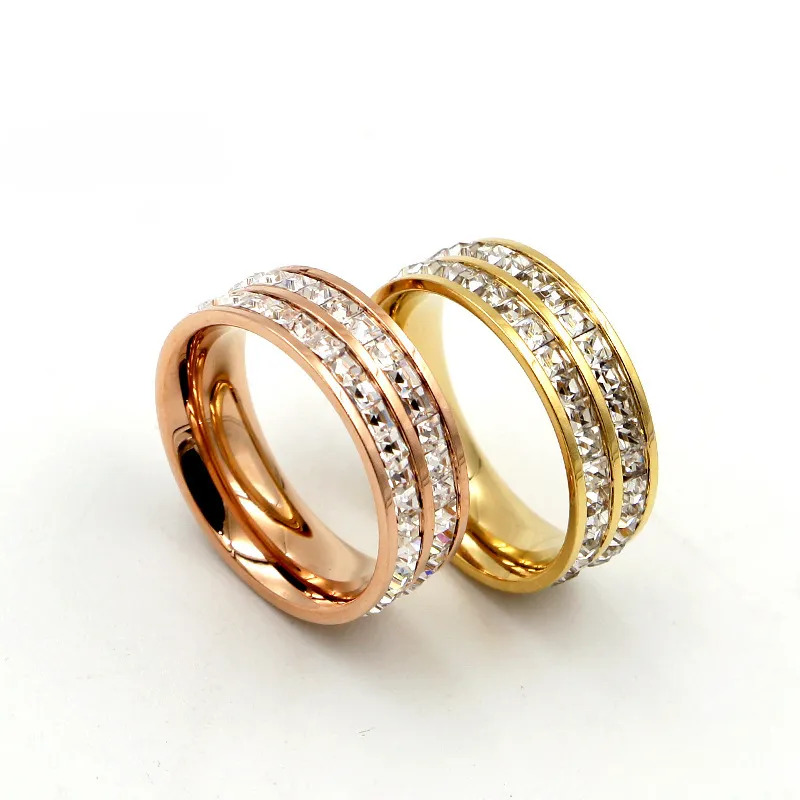 Titan rostfritt stål bandringar för kvinnor män smycken Cubic Zirconia Rose Gold Silver Ring med CZ Diamond Crystal