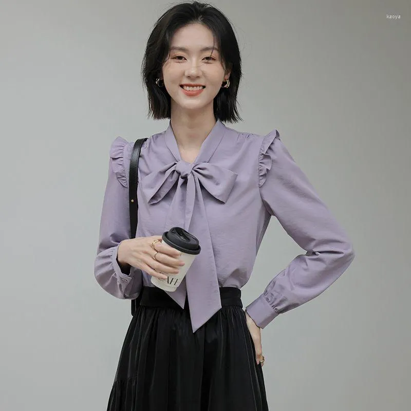 Kvinnor BLOUSES 2023 Kvinnor Spring Autumn Fashion Bow Long Sleeve Shirts Female Solid Color Shirt Topps Loose Casual G261