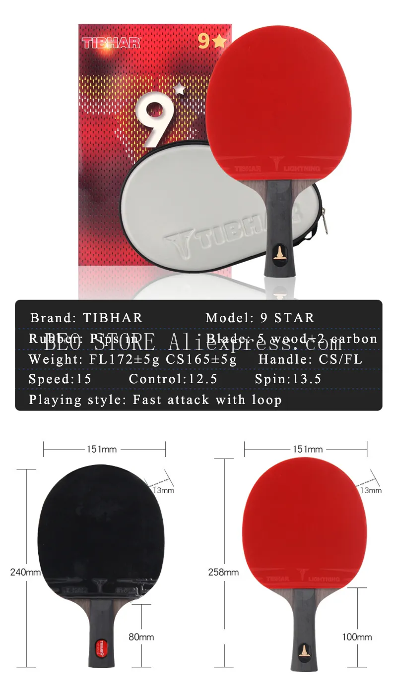 Tibhar Table Tennis Rackets DHgate.com:TIBHAR 9 Star Table Tennis Racket, Superior Sticky Rubber ...