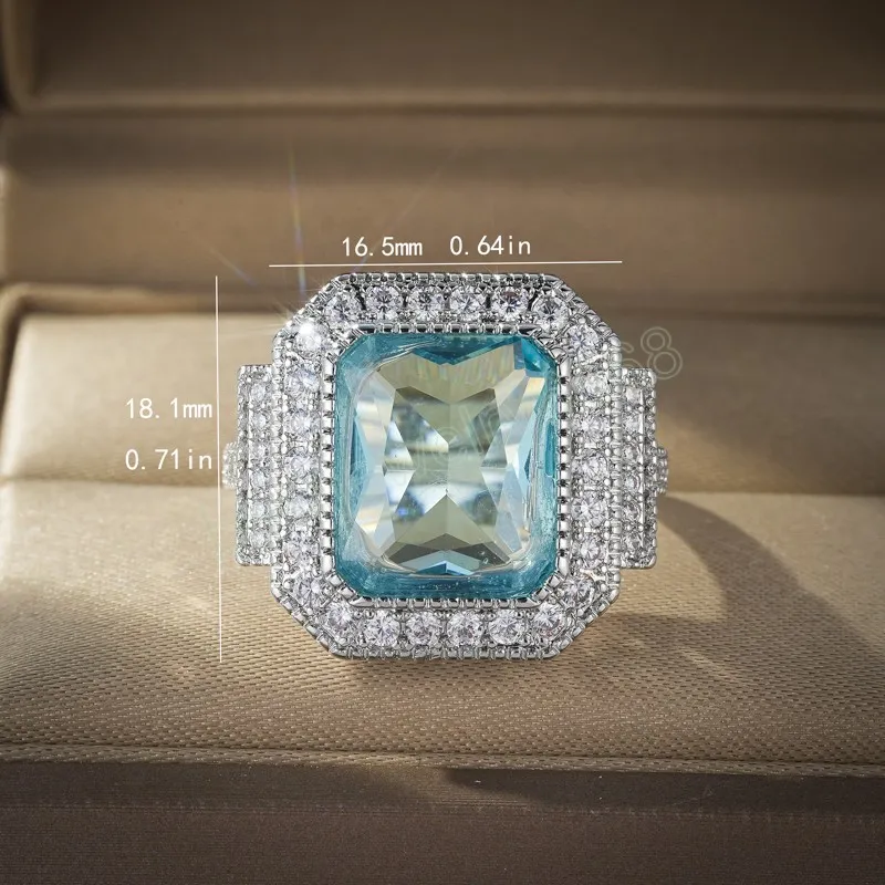 Anel de noivado de zircônia de luxo cor azul mar para presente de aniversário feminino joias por atacado