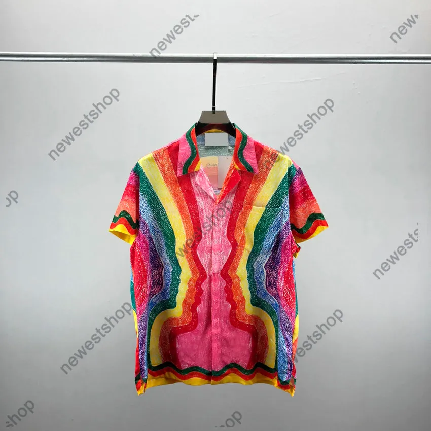 Designer Summer Mens Casual Shirts 2023 Europe Hawaii Beach Rainbow Printing Shirt Luxury Turn Down Collar T-shirt Designers Tshirts