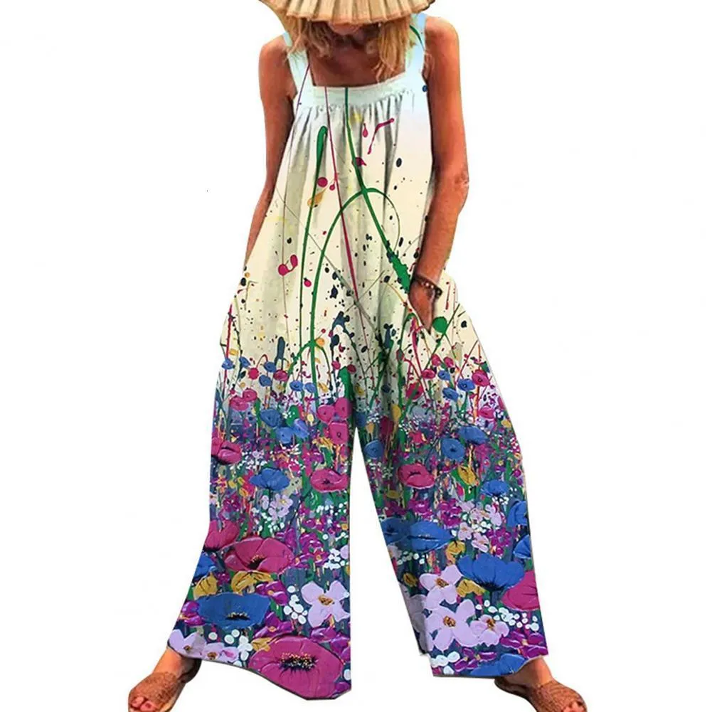 Dames Jumpsuits Rompertjes Dame Retro Bohémien Bloemen Ontworpen Mouwloos Los rompertje Dagelijks Strappy Katoen Linnen Broeken Jumpsuits Bib Overalls 230608