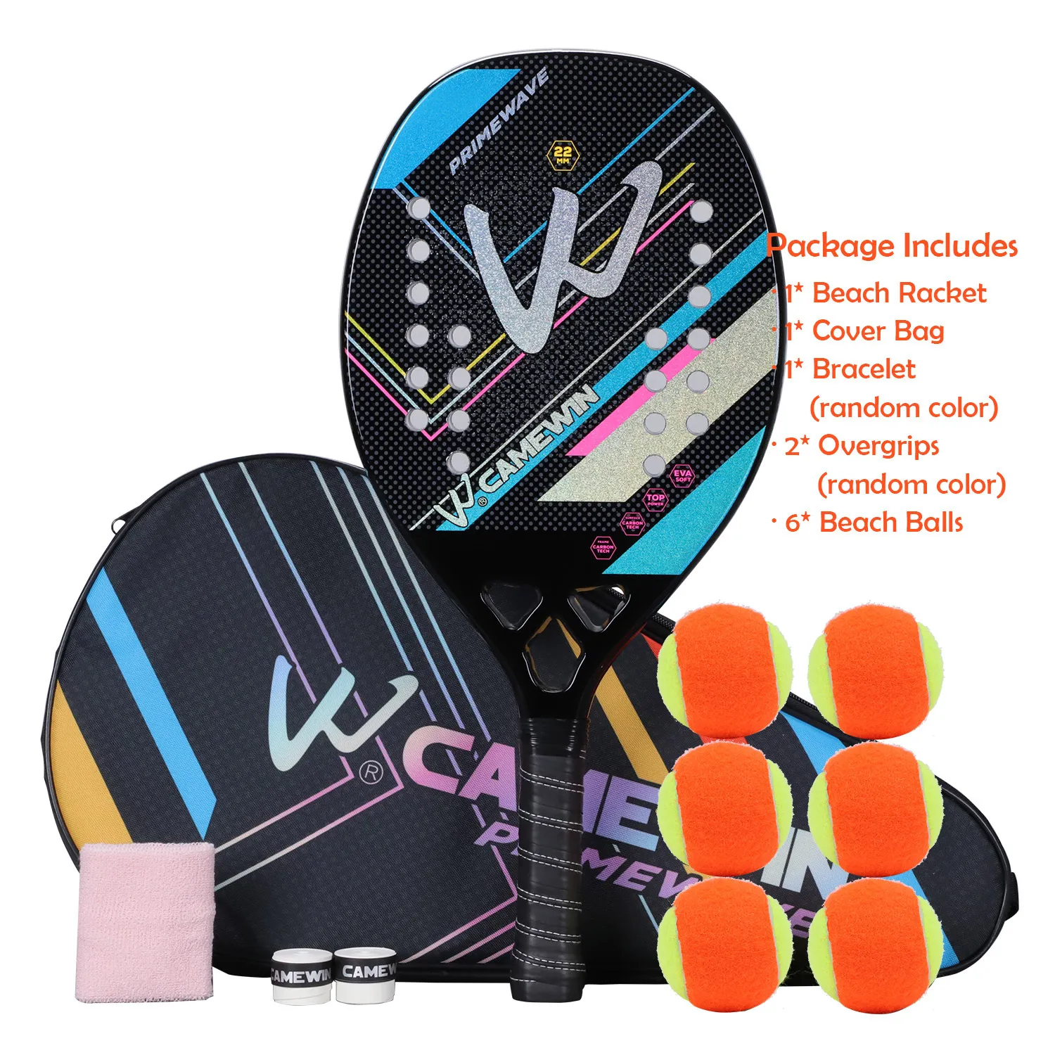 Tennis Rackets Camewin Full 3K Carbon Fiber Rough Surface Beach Racket6 Balls Set 230608