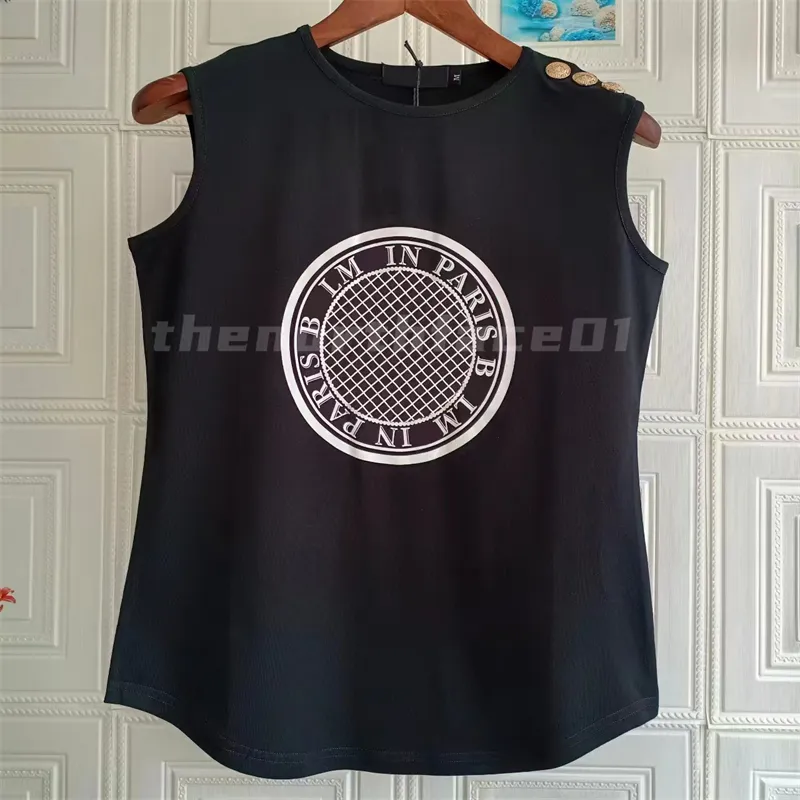 Camisetas de diseñador para mujer Camiseta sin mangas con estampado de monedas de verano para mujer Estampado de letras de manga corta de alta calidad Clothing244f