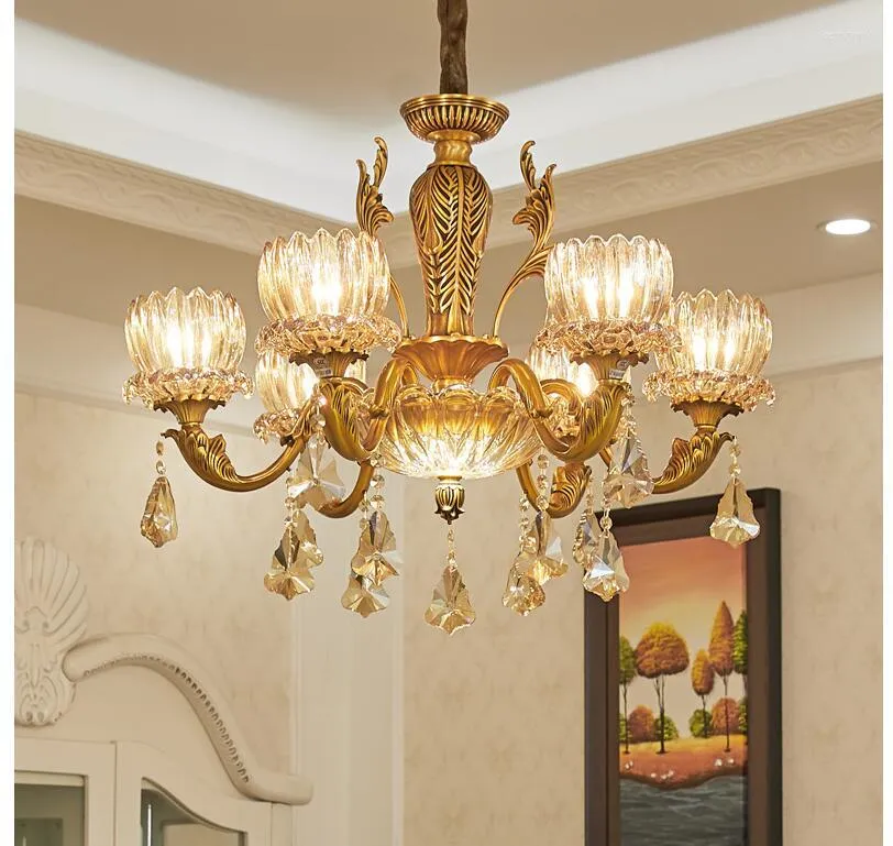 Chandeliers Modern European Brass Color Antique Crystal Chandelier In Promotion Lamp E14 LED AC Lustre Suspension Lights