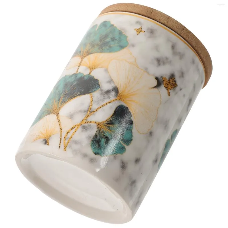 Storage Bottles Ceramic Cookie Jar Ginkgo Candy Loose Tea Canister Sealed 9.7X7X7CM Multi-function Container Jars Lids Ceramics