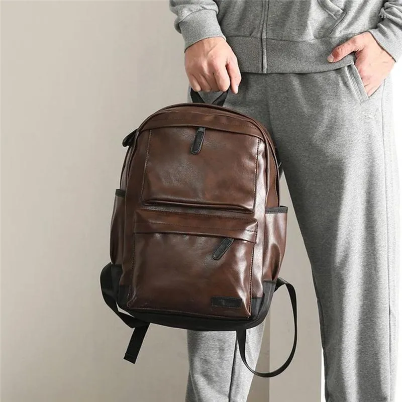 Rucksack Einfache Trendy PU Leder männer Große Kapazität Laptop Taschen Herren Student Schule Tasche Männliche Rucksäcke Reisen