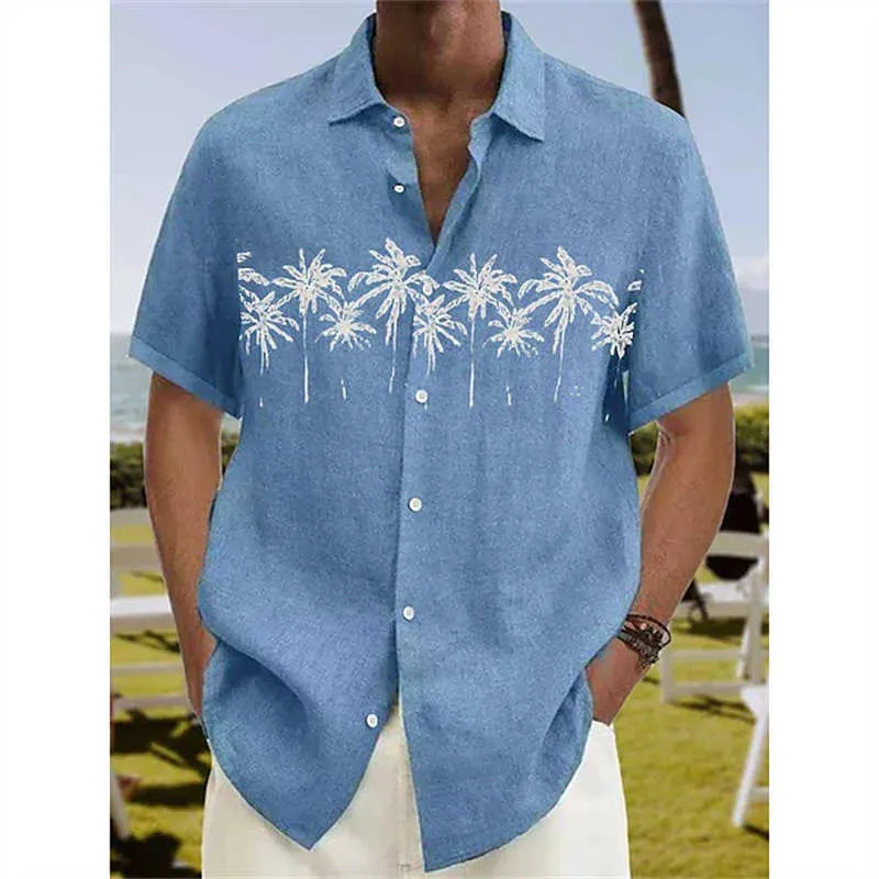 Лето 2023 Мужская рубашка алоха кокосовое дерево рубашка 3D Печать с короткими рукавами.