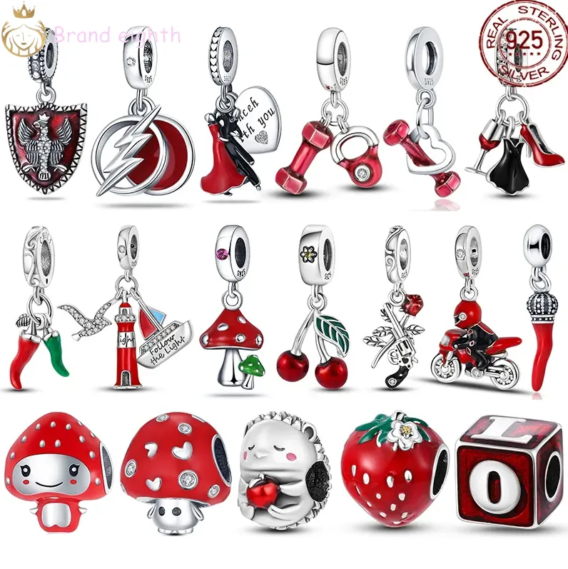 Per pandora charms in argento sterling perline donne charms rossi amuleto plata de ley