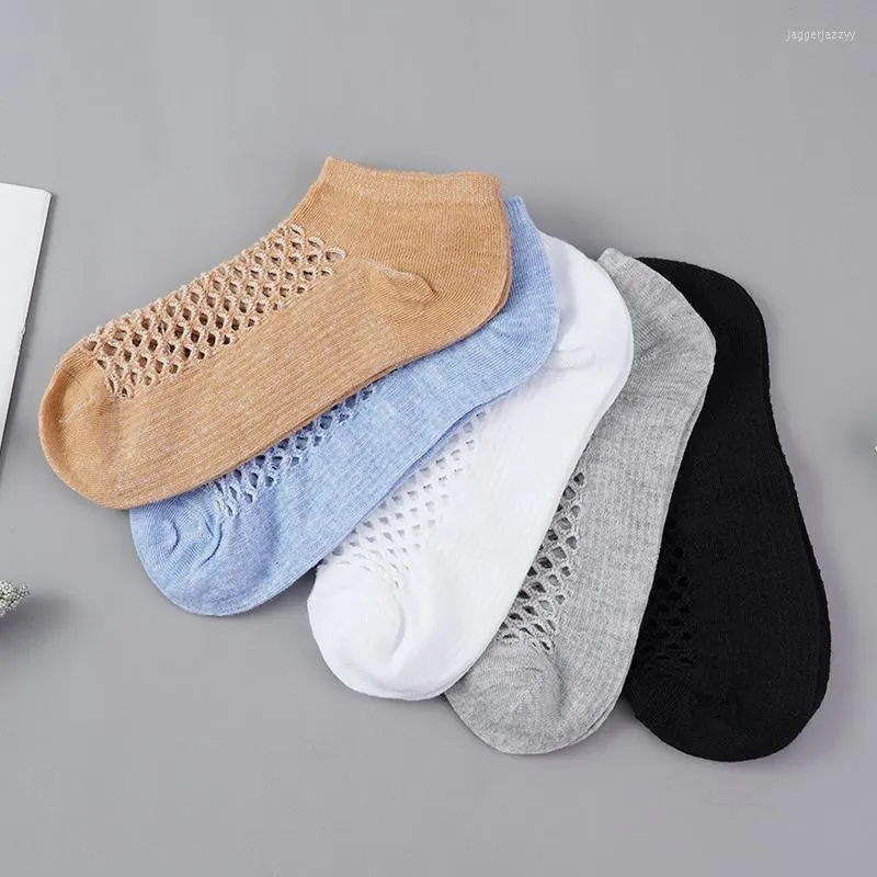 Chaussettes pour hommes 5 paires/lot hommes printemps été trou respirant grotte décontracté doux mince coupe basse courte maille cheville drôle homme Sokken