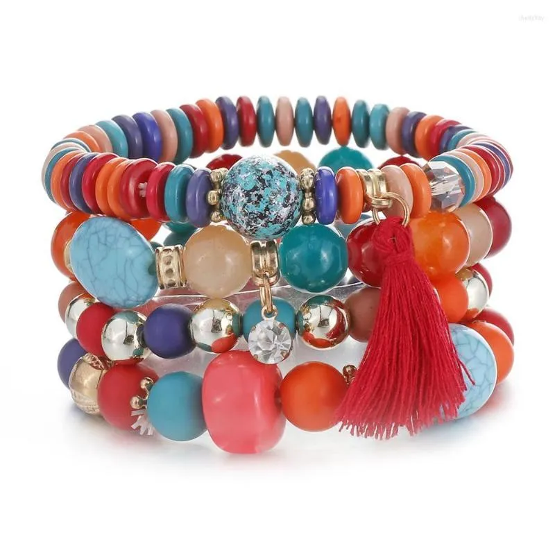 Pulseras con abalorios ZOSHI para mujer, juegos elásticos multicapa bohemios para borla, cuentas de cristal, pulsera envolvente, brazaletes para mujer