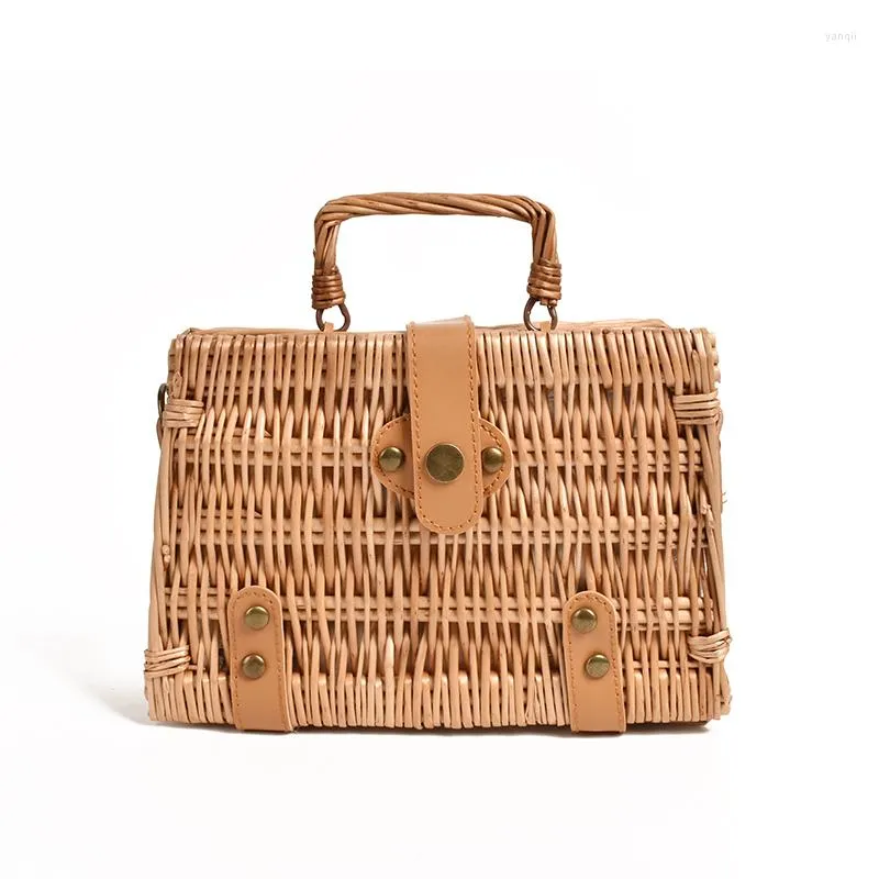 Borse da sera Piccola borsa di paglia fatta a mano vintage quadrata Borsa in rattan Borsa a tracolla intrecciata a mano