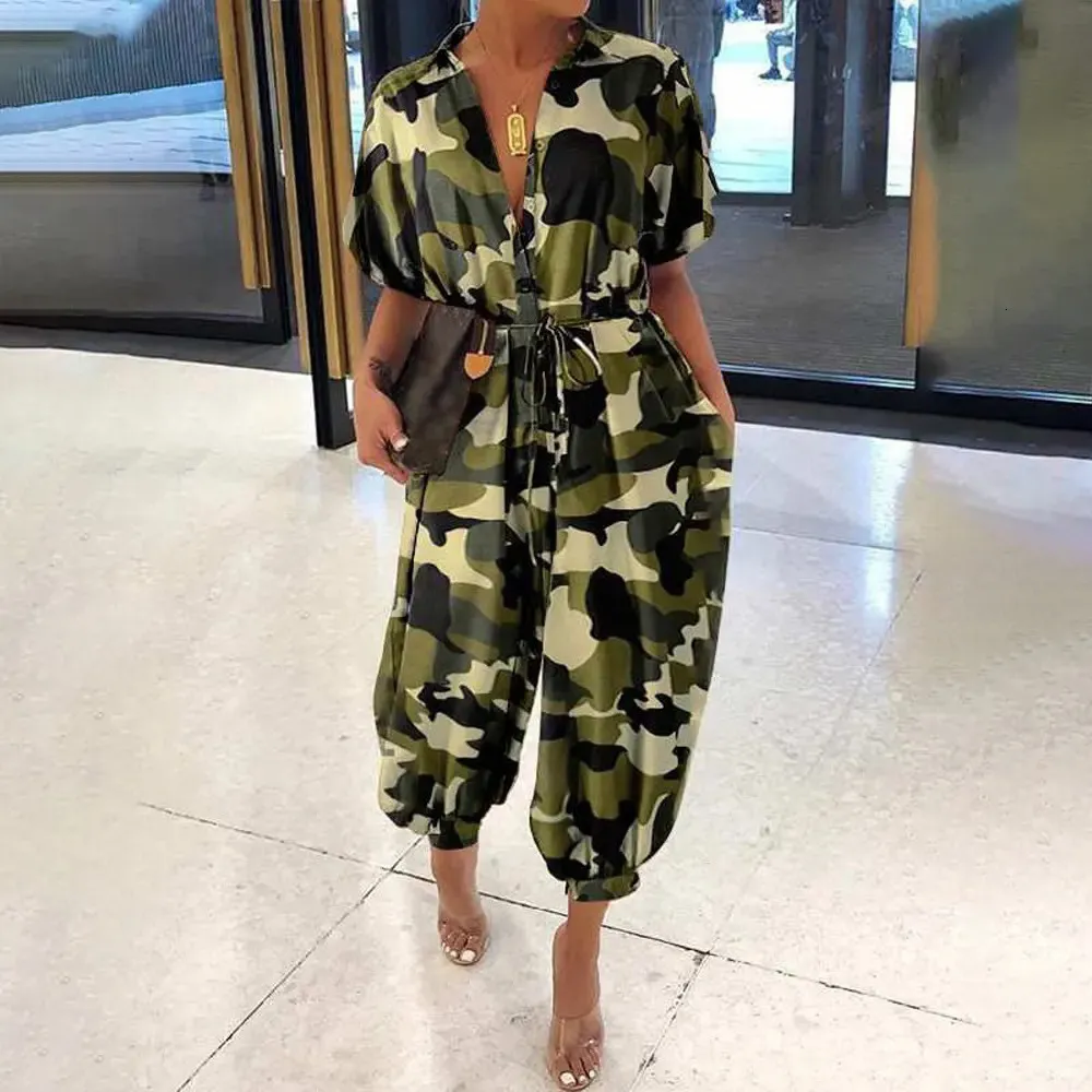 Vrouwen Jumpsuits Rompertjes Europese Stijl Camouflage Vrouw Jumpsuit Zomer Korte Mouw Vrouwelijke Overalls Casual Romper Jump Suit Vrouw 230608