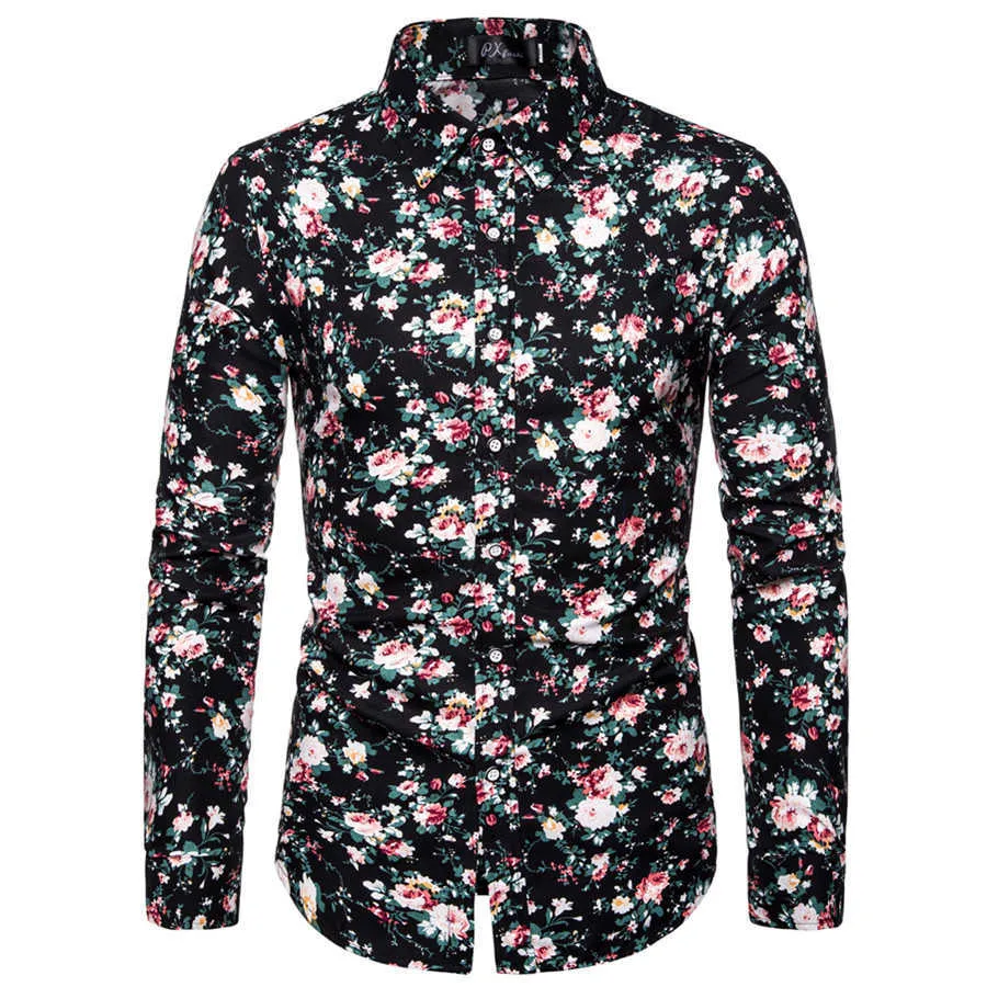 Men's Dress Shirts Hawaiian men's long sleeved shirt summer casual floral men's shirt ML09