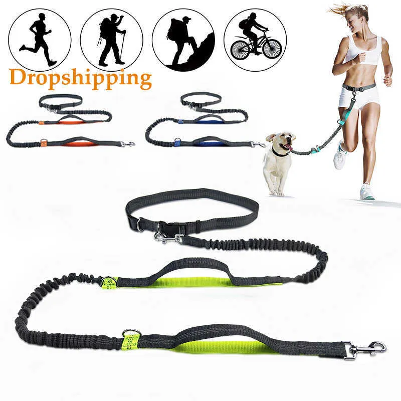 Dog Collars Leashes Pet Cat Leash Traction Rope Reflective Adjustable Hand Free Waist Belt Freely Jogging Pull Metal DRing Leashe Z0609