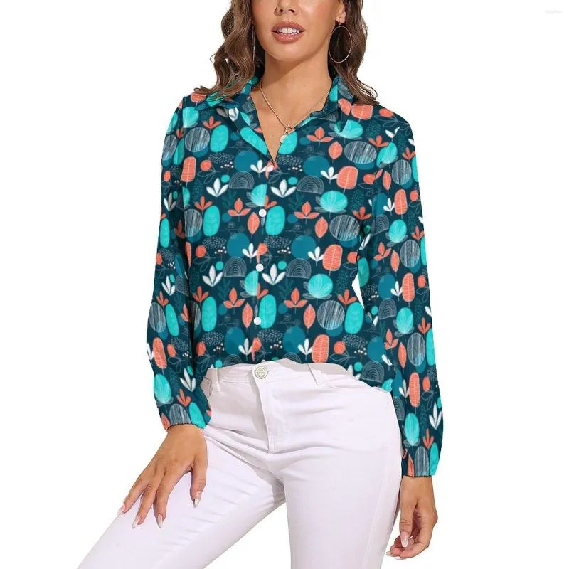 Chemisiers pour femmes Style nordique Chemisier ample Rouille Automne Floral Mode Coréenne Surdimensionné Femme À Manches Longues Jolie Chemise D'été Vêtements D'impression