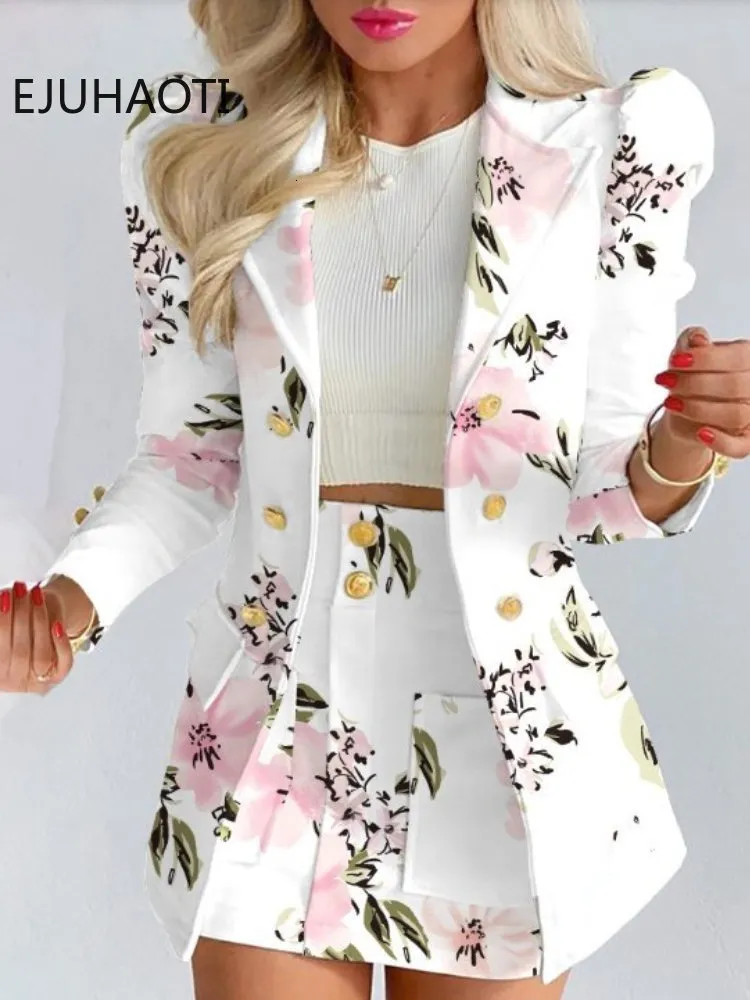 Two Piece Dress Spring Long Sleeve Solid Color Jacket with Mini Skirt Two piece Suit Tailleur Femme Blazer and Set 230609