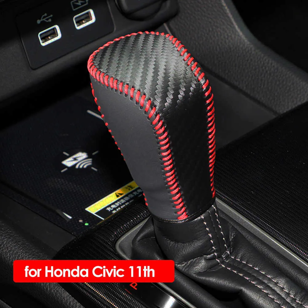 New Leather AT Car Gear Shift Collars for Honda Civic X 10th 2016 2017 2018 2019 2020 2021 Accessories Gear Head Shift Knob Cover