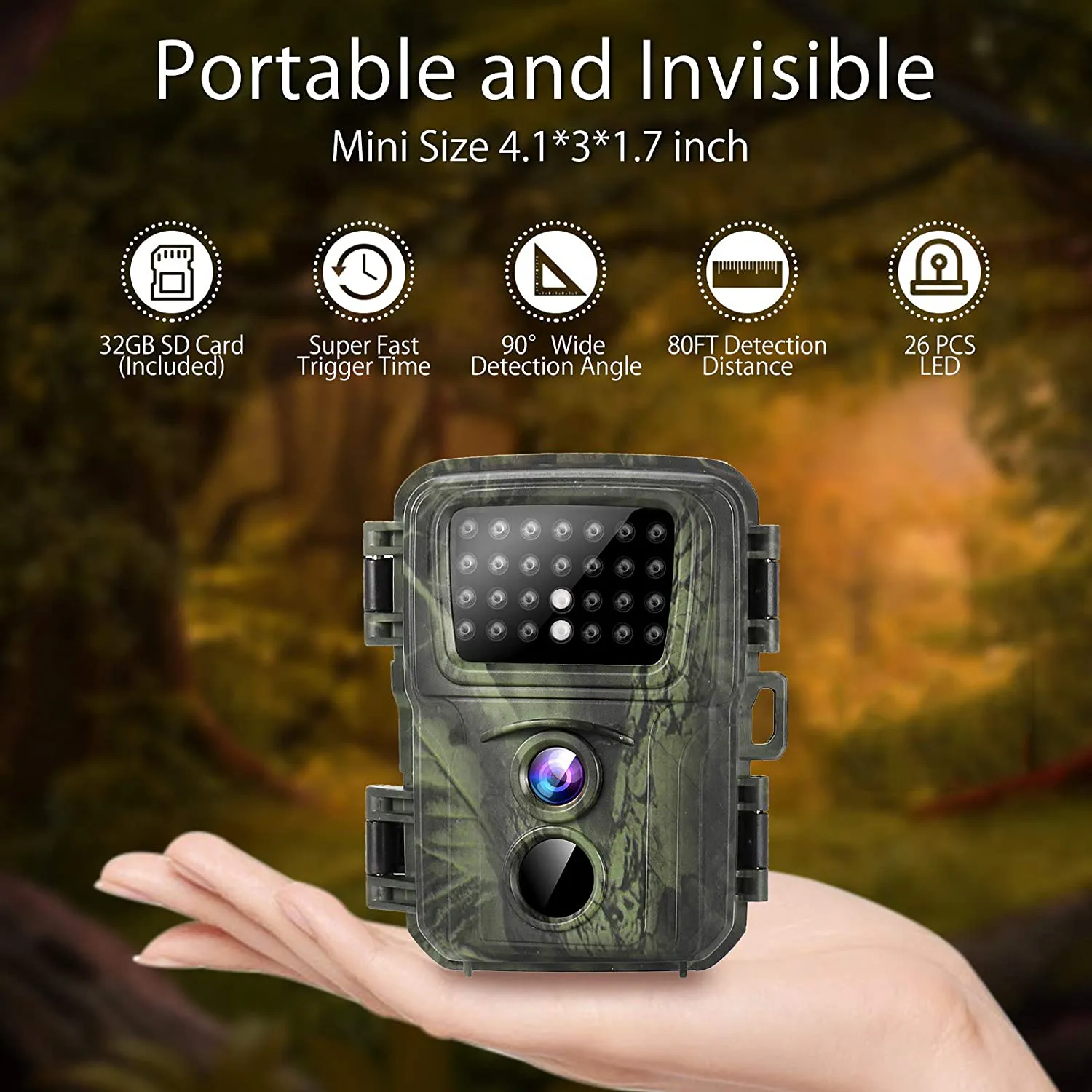 ハンティングカメラミニトレイルハンティングカメラ20MP 1080p野生生物森林動物カメラワイルドハンターカムミニ600POトラップ監視追跡230608