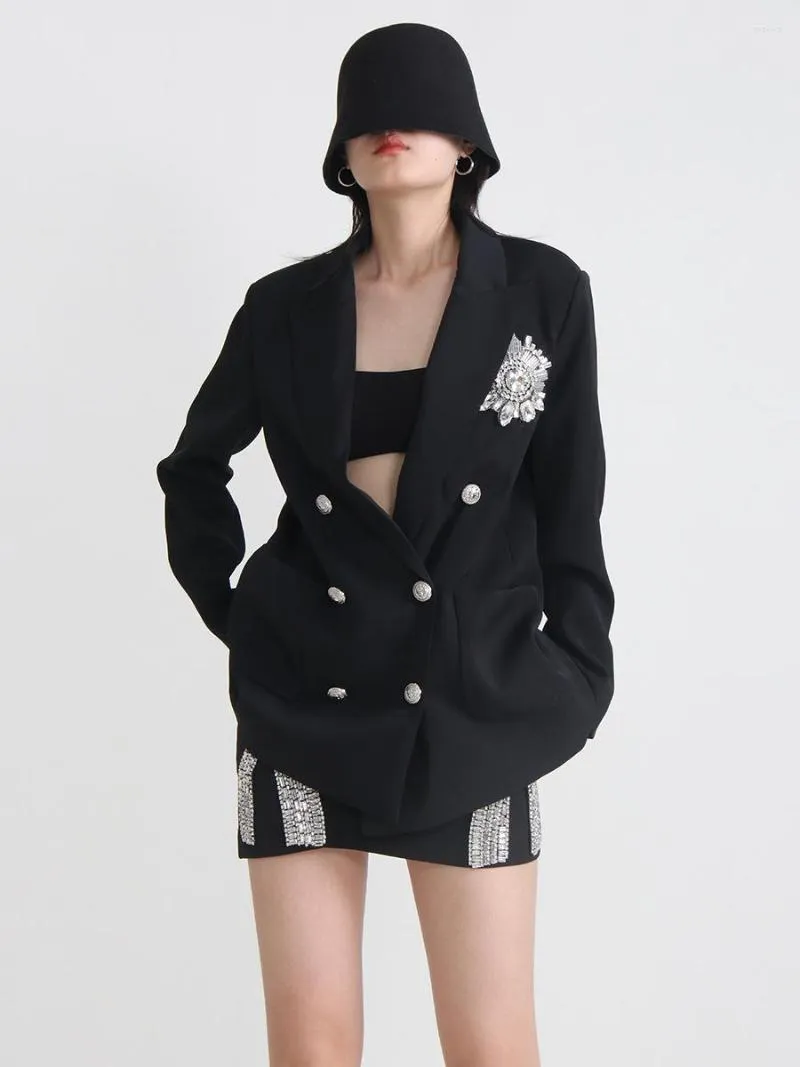 Kombinezony damskie 2023 Elegancka Lady Diamond Black Blazer Women Ol Metal Button Separ JURLE MUJER PLAT Y4004