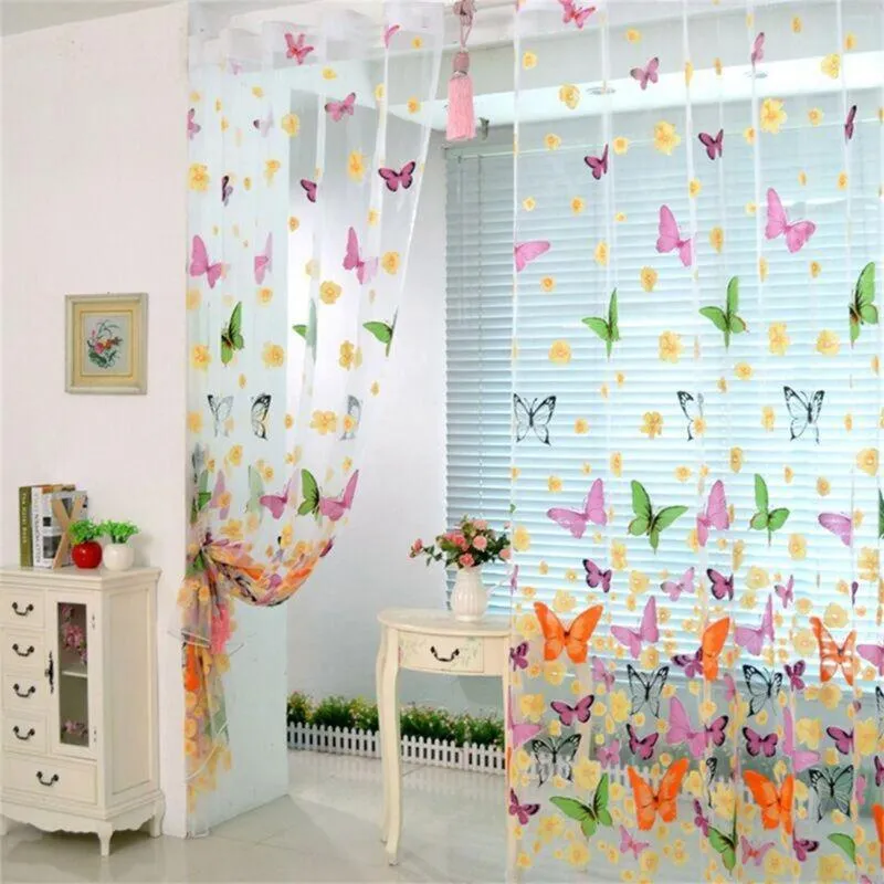 Curtain Shower Solid Color Fancy Panel Window 1 Fabric Sheer Leaves Tulle Voile Drape Home Decor
