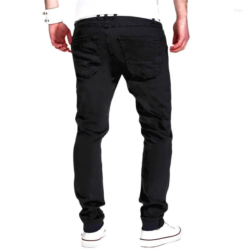 Herenbroek Heren S Gescheurde Skinny Jeans Vintage Mannelijke Effen Denim Broek Mode Heren Casual Vernietigd Gat Slim Fit Hip Hop Zwart