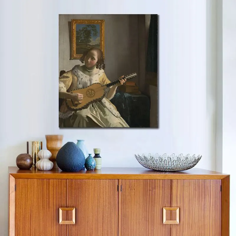 Lussuoso dipinto su tela ritratto di Johannes The Guitar Player dipinto a mano studio camere arredamento