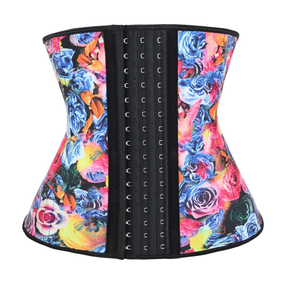 Latex Waist Trainer Corset Cincher Buik Tummy Shapewear Rose Printing Fitness Sauna Sweat Belts Afslanken Body Shapers 9 Steel Bones