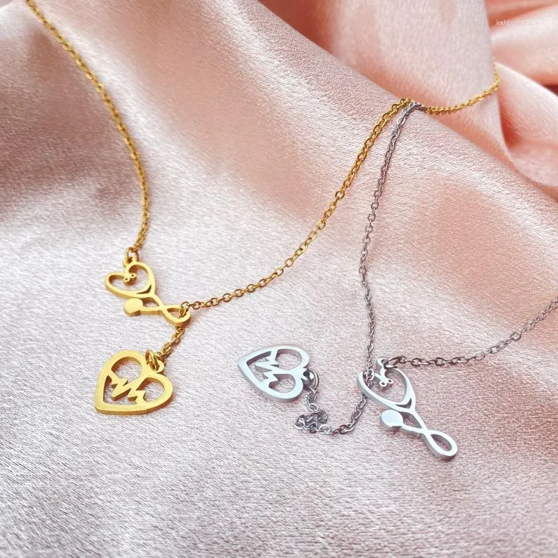 Collares con colgantes, colgantes de corazón de acero, collar de acero inoxidable de lujo de otoño 2023 para mujer, estetoscopio femenino, venta al por mayor, violín de viento