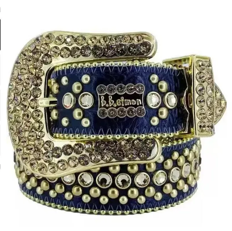 12022 Designer Bb Belt Simon Belts for Men Women Cinturón de diamantes brillantes Negro sobre negro Azul blanco multicolor con pedrería brillante como regalo