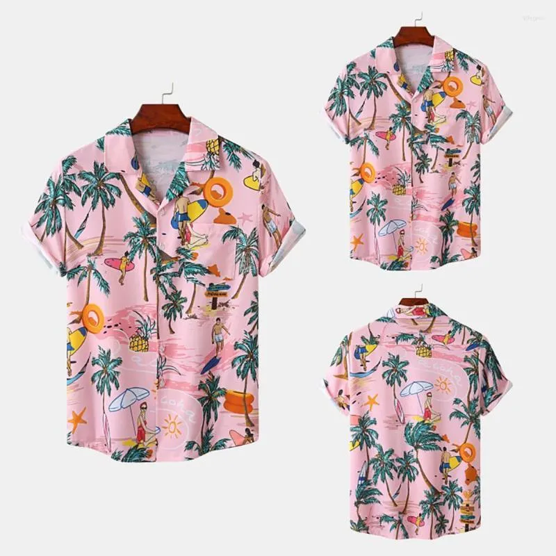 Men's T Shirts Chic Men Summer Loose Cardigan Top Anti-pilling Shirt Coconut Tree Printing Hawaiian Vacation Daily Clothing