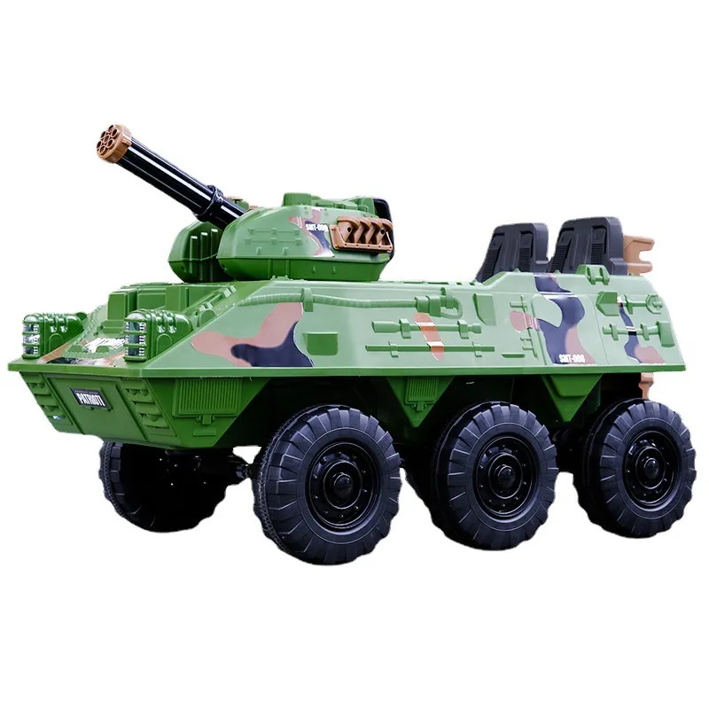 Elektroauto für Kinder, Fahrt auf einem sechsrädrigen Panzer-Panzerwagen, Doppelfahrt-Spielzeugauto, Tarnsimulationskörper, Outdoor-Spielzeugfahrzeug