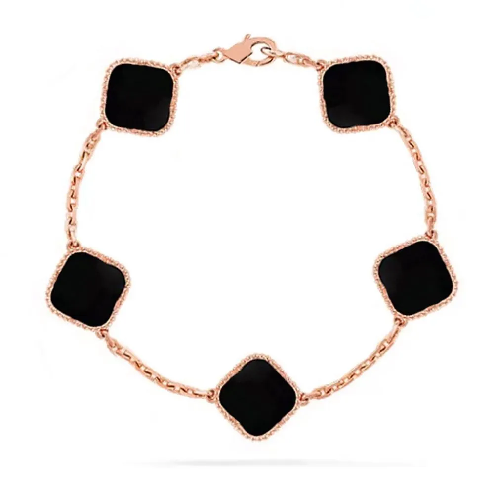 Hot sale Classic Van Clover Bracelet Clover Designer bracelet 18K gold and silver black agate charm bracelet Jewelry gift for girls