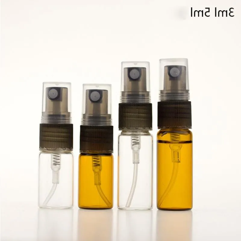 3ML 5ML AMBER زجاجة رذاذ صافية فارغة عطر قابلة لإعادة التعبئة ناعمة ضباب حاوية مستحضرات التجميل عينة قارورة التغليف HWJNF