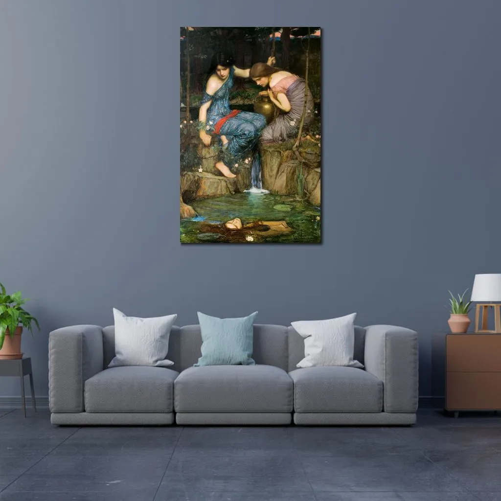 Grafika na płótnie nimfy Znajduje głowę Orfeusza John William Waterhouse malarstwo reprodukcja klasyczna portret ręcznie robiony