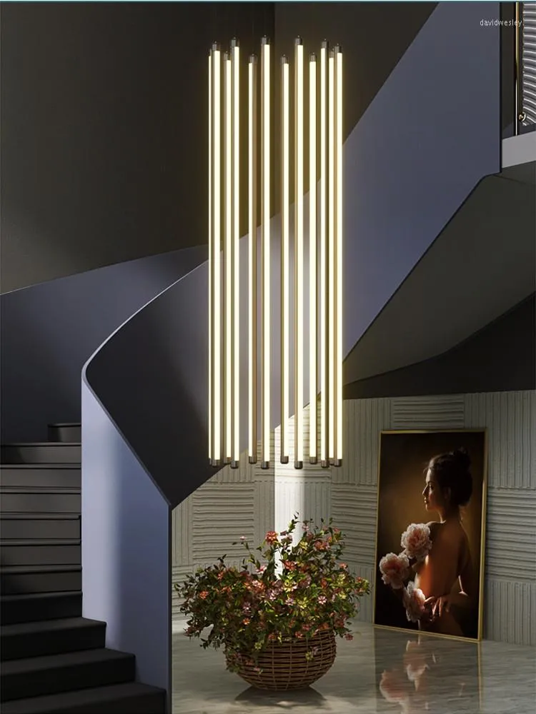 Lampes suspendues Noir Escalier Plafond Lustre Moderne Duplex Loft Lampe Chambre Décoration Villa Vivant Spirale LED