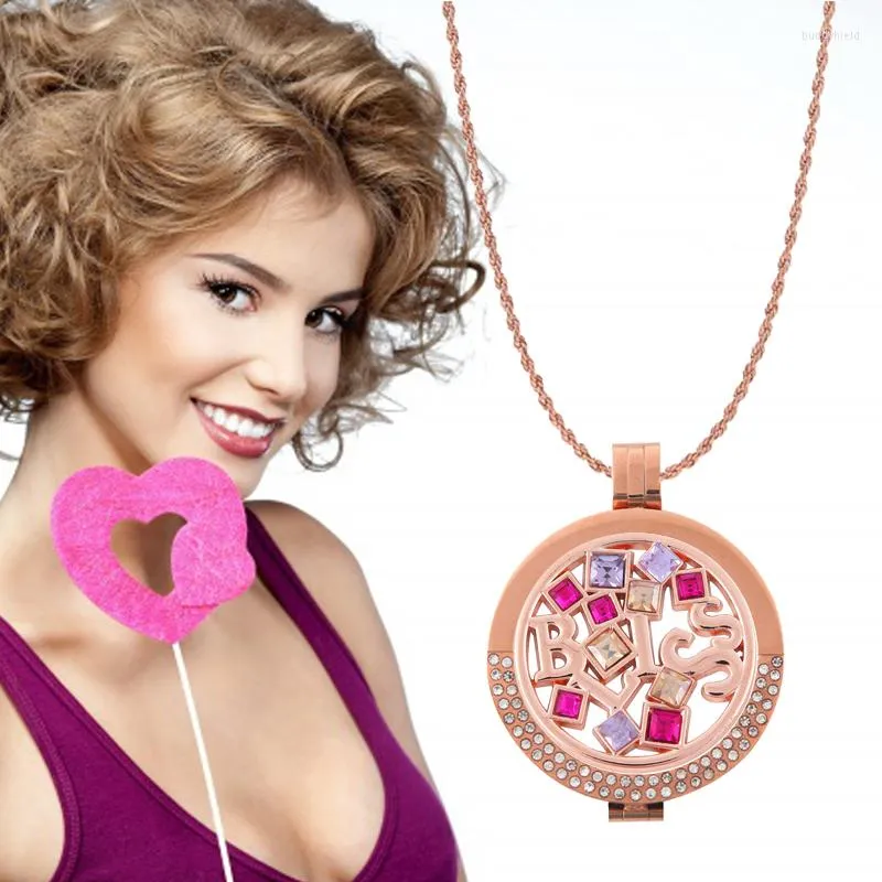 Pendant Necklaces Vinnie Design Stainless Steel Necklace With 35mm Crystal Coin Holder 33mm Bliss Peach Disc 80cm Rose Soprano Chain