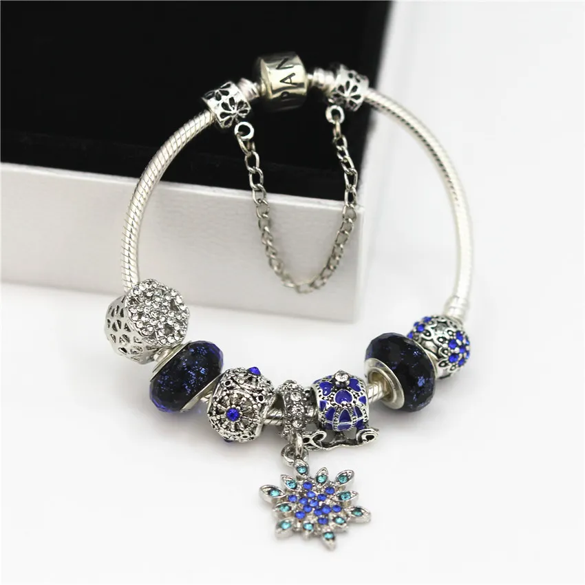 S925 Argento Blu Classico Oro Montagna Pandora Bracciale Alfabeto Bracciale fai da te per le donne