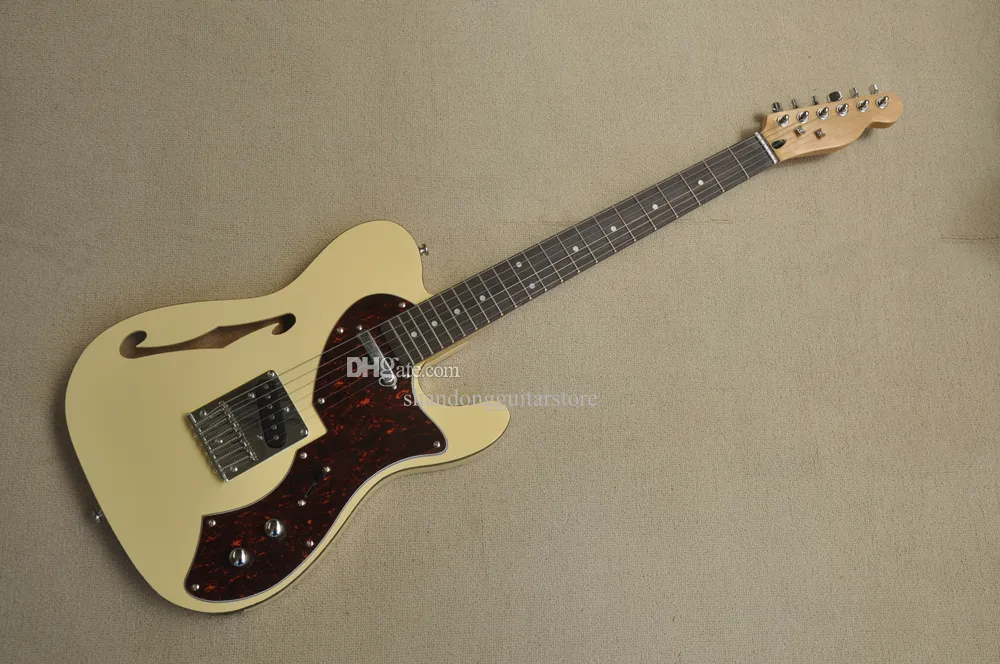 Guitarra elétrica de corpo amarelo de fábrica com grande pickguard, frete grátis, oferta de logotipo/cor personalizada