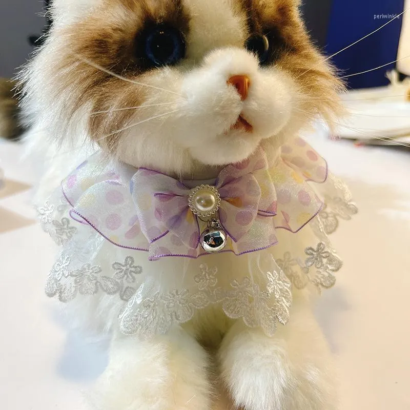 Dog Collars Cute Lace Bowknot Bell Collar For Cat Neckerchief String Bib Necklace Kitten Puppy Necktie Neck Strap Scarf Accessory