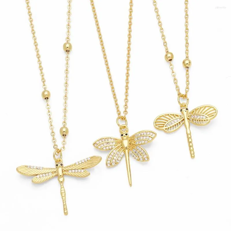 Подвесные ожерелья Dainty Gold Color Dragonfly для женщин CZ Crystal Insects.