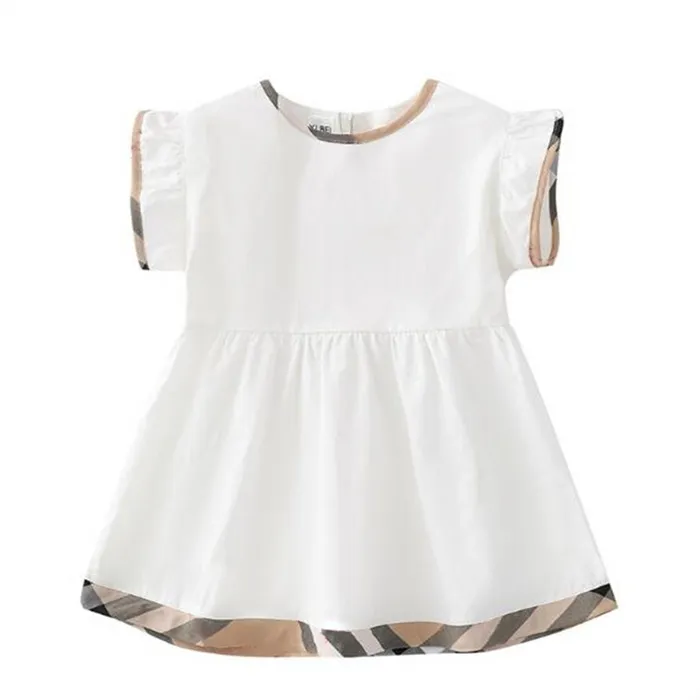 Vestidos de verão para meninas, de algodão, para bebês, gola redonda, vestido de manga voadora, bonito, infantil, xadrez, princesa, saia, novo estilo, roupas infantis