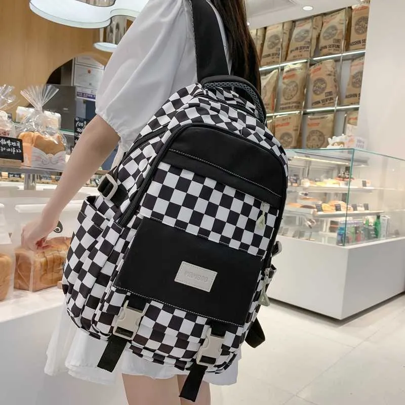 Girls School Backpack - Water Resistant Plaid Design, Laptop Compartment, 8 Pockets, Reflective For Primary/Secondary Students
