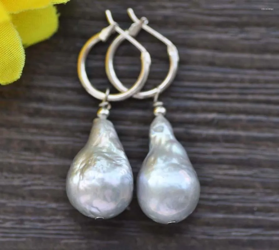 Dangle Earrings Z10017 21mm Grey Baroque Keshi Reborn Pearl Earing 925sc