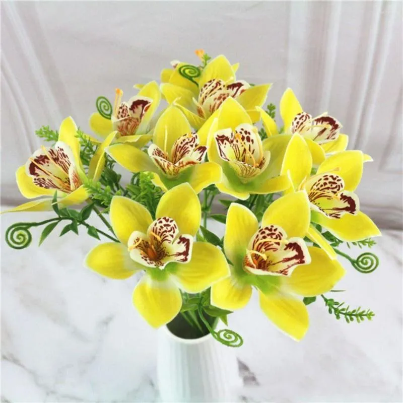 Kwiaty dekoracyjne 10pcs/bukiet sztuczny orchidea flore biały jedwabny Fake Flower DIY