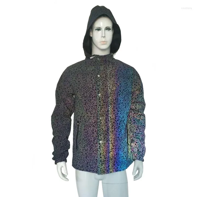 Men's Jackets Halloween Reflective Hooded Stage Jacket For Men Holiday Season Sparkling Cosplay Coat Plus Size Nightclub Clothes