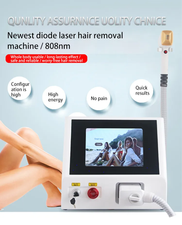 Máquina profissional de depilação a laser de diodo de 3 ondas Resfriamento de alta qualidade Indolor três comprimentos de onda 755nm 808nm 1064nm Equipamento de salão de beleza para rejuvenescimento da pele