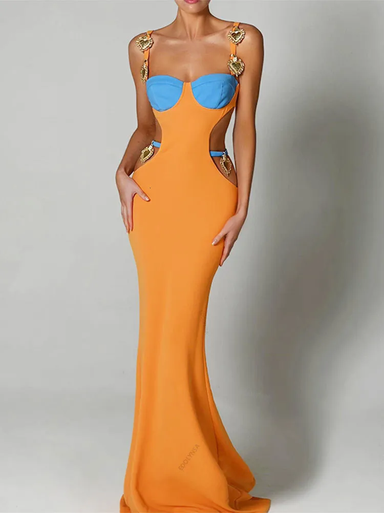 strapless open back dress Orange Sleeveless Prom Dress Mermaid Long Sheer With Feather – Newinlook main image 0