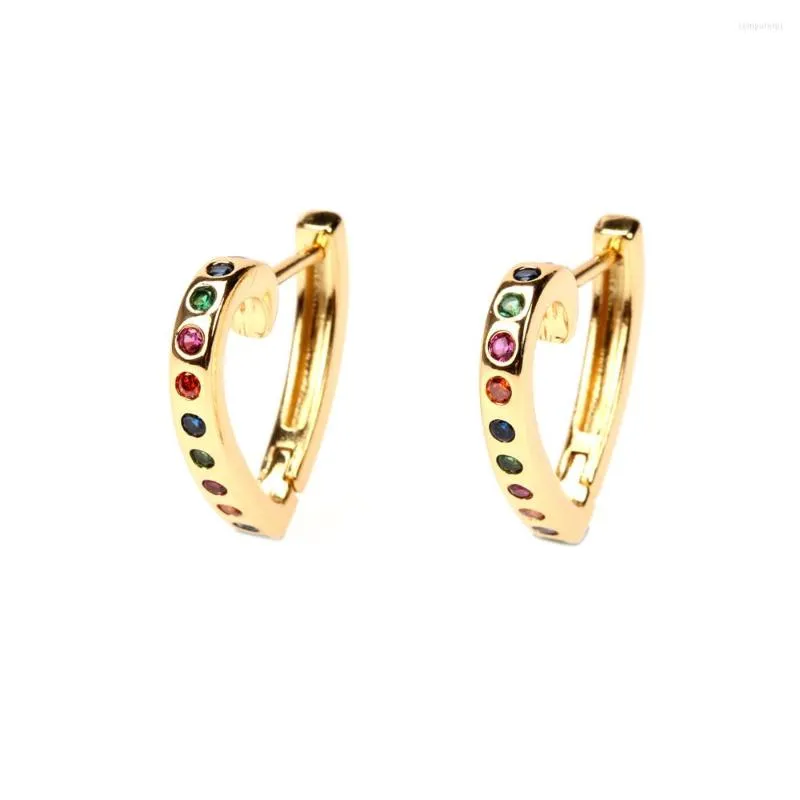 Creolen EYIKA Gold gefüllt, gemischte Farben, Zirkon, zierliches Herz, für Damen und Mädchen, Alltagskleidung, lässiger Kreis-Ohrring, minimalistischer Schmuck